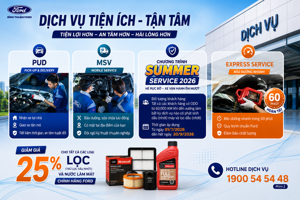 Khuyến Mãi Dịch Vụ Summer Service 2026 – Giảm 25% Lọc Và Nước Làm Mát Chính Hãng Ford